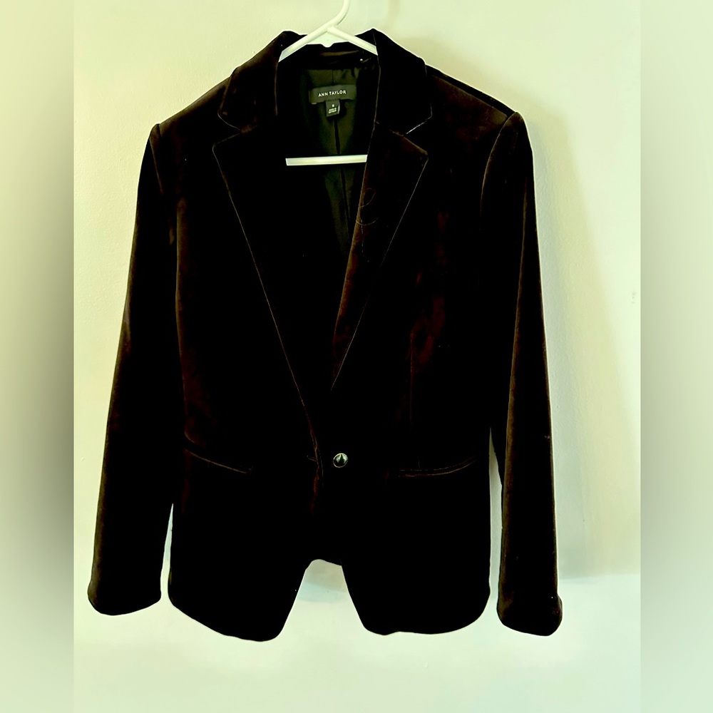 Ann Taylor velvet jacket deep black brown color
